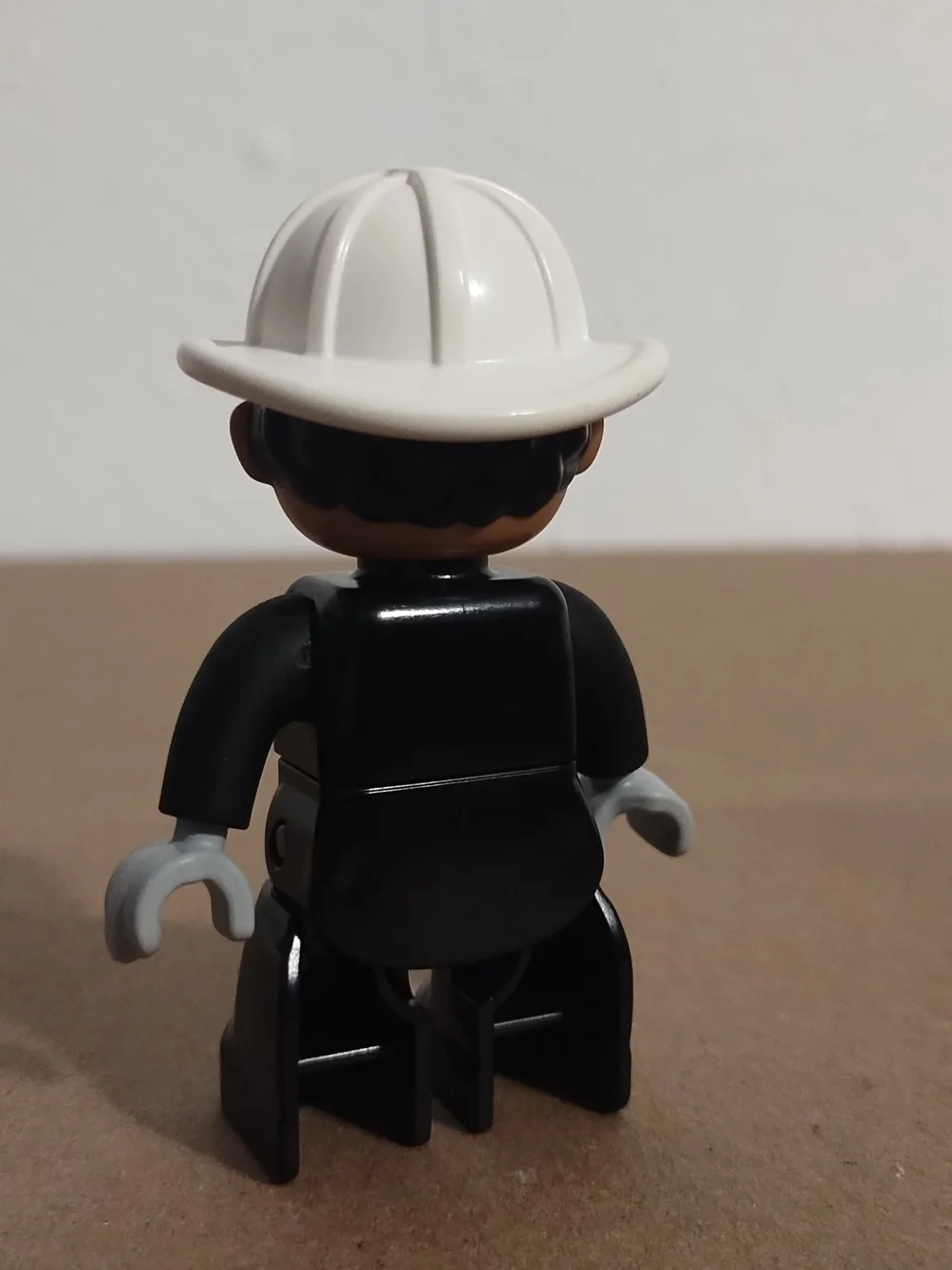 Lego Duplo Figure Fireman white hat (fire on hat) black uniform